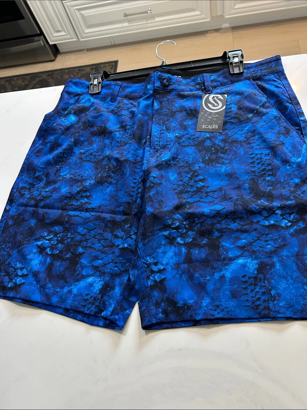 SCALES Men's Blue & Black Patterned Hybrid Shorts